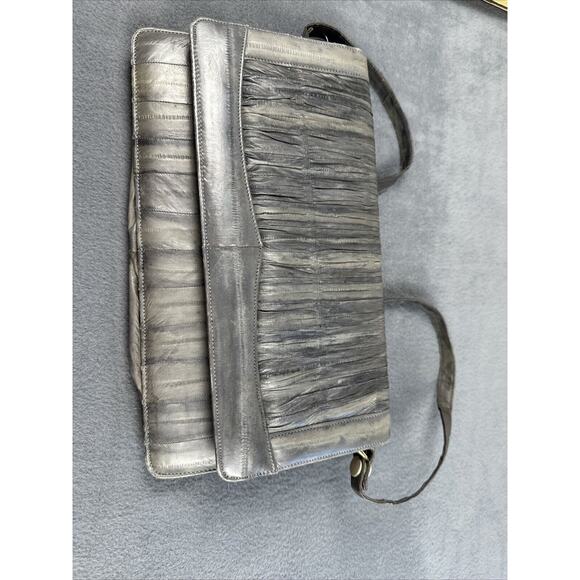 Unbranded Handbags - Vintage Eel Skin Leather Gray Handbag Clutch Shoulder Bag Purse 11x7x2.5